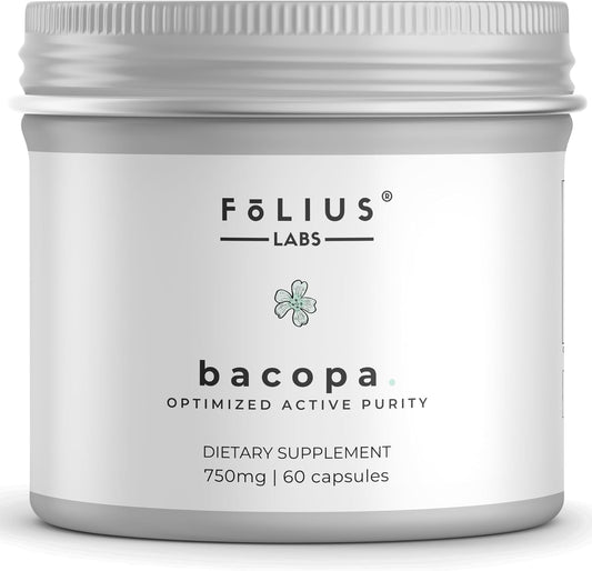 750mg Bacopa Monnieri Capsules - 40% Bacosides - Herbal Supplement - 60 Capsules by FOLIUS LABS
