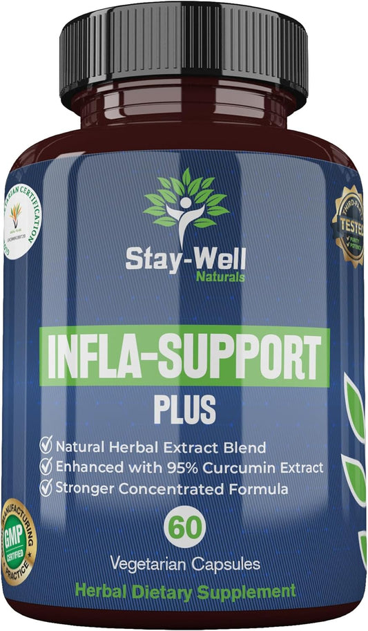 750mg Infla-Support Plus Herbal Supplement with Curcumin, Ashwagandha, Shatavari, Fenugreek - 60ct