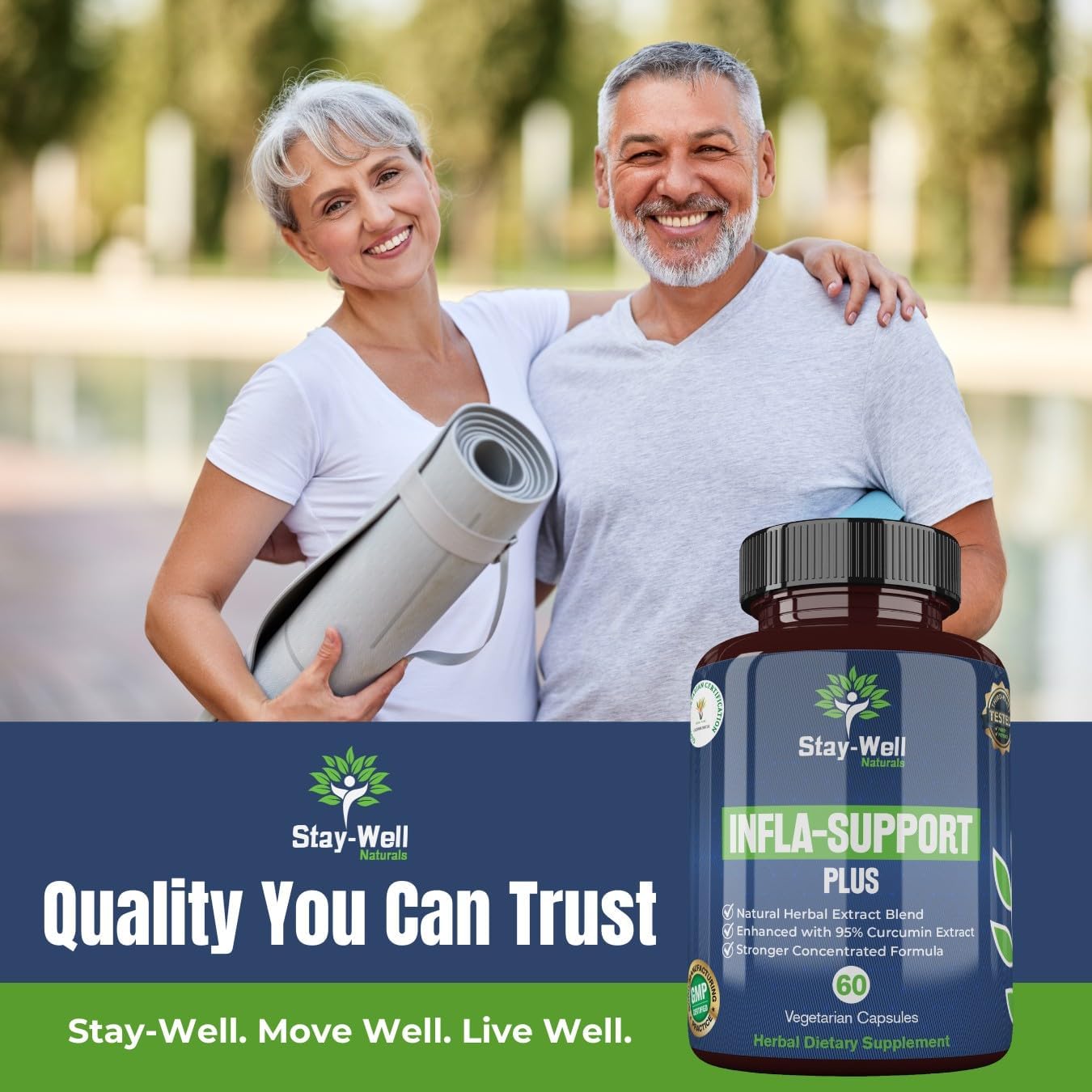 750mg Infla-Support Plus Herbal Supplement with Curcumin, Ashwagandha, Shatavari, Fenugreek - 60ct