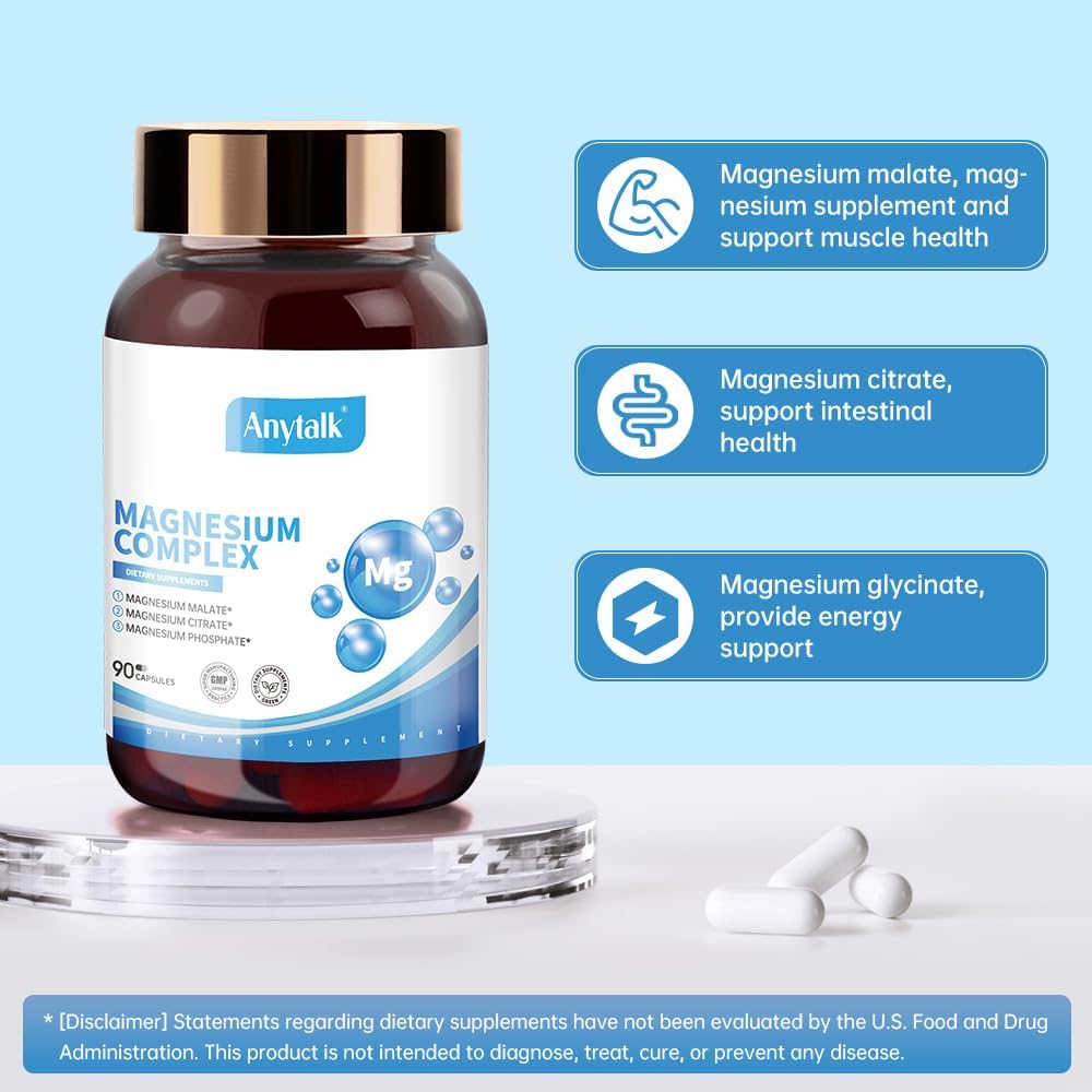 750mg Magnesium Complex Supplement - 90 Capsules, Vegetarian & Non-GMO - Gluten Free