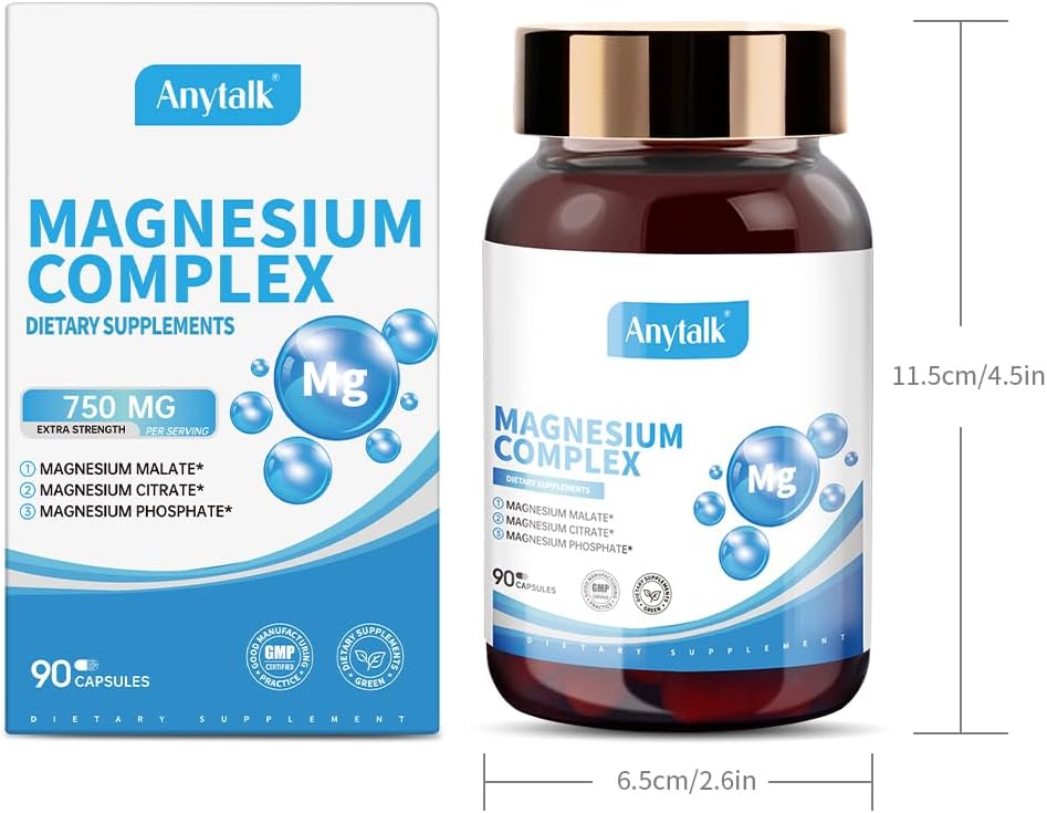 750mg Magnesium Complex Supplement - 90 Capsules, Vegetarian & Non-GMO - Gluten Free