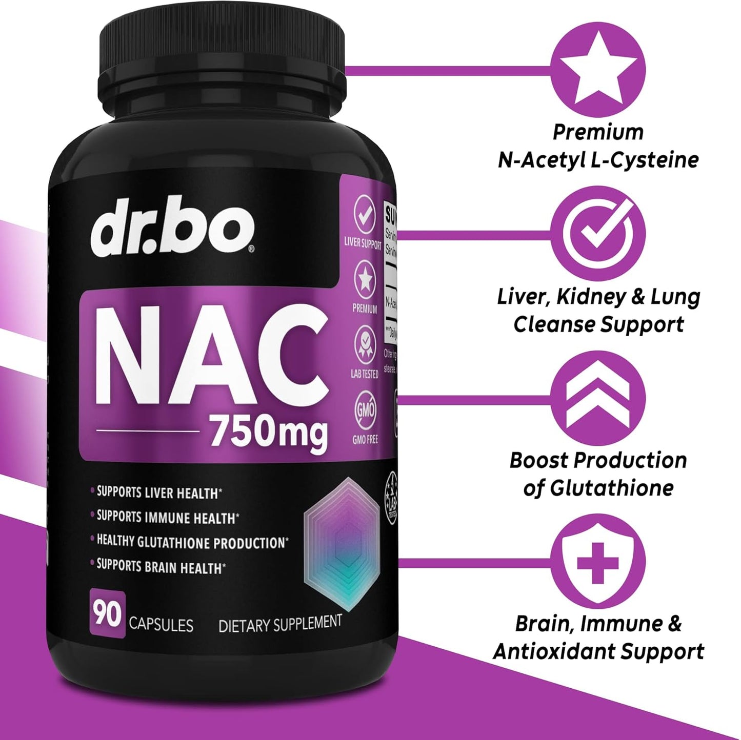 750mg N-Acetyl Cysteine Supplement - Liver Support & Lung Cleanse Formula - Kidney Detox & Respiratory Health - 90 Capsules - BoostGo Australia
