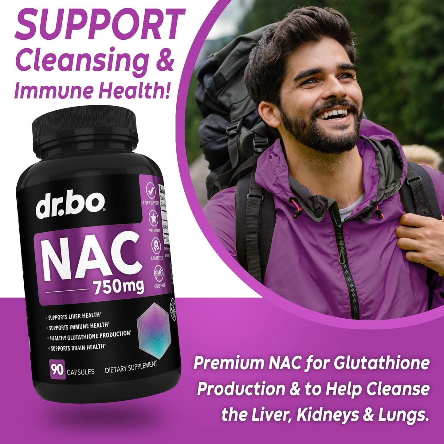750mg N-Acetyl Cysteine Supplement - Liver Support & Lung Cleanse Formula - Kidney Detox & Respiratory Health - 90 Capsules - BoostGo Australia