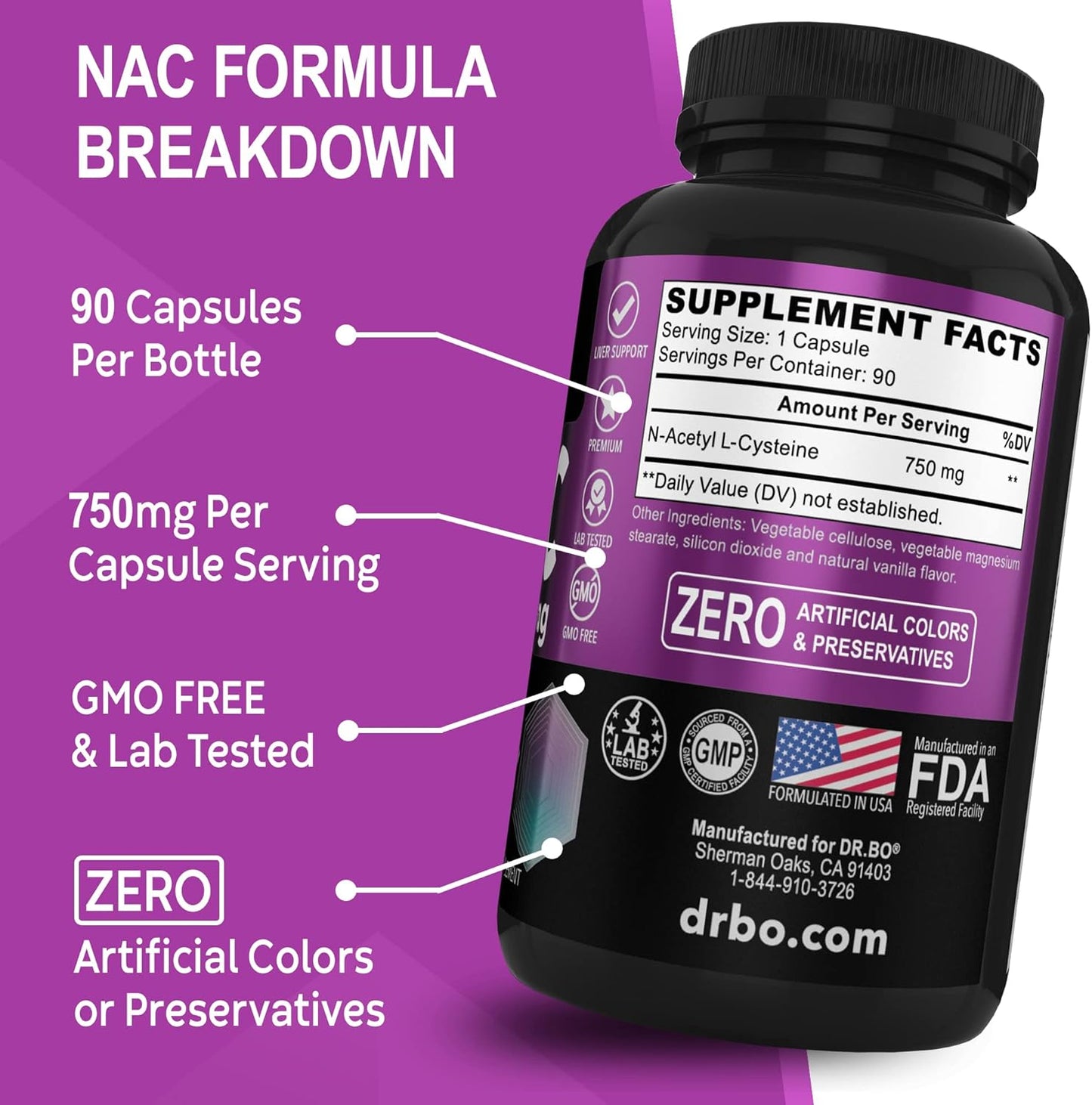 750mg N-Acetyl Cysteine Supplement - Liver Support & Lung Cleanse Formula - Kidney Detox & Respiratory Health - 90 Capsules - BoostGo Australia