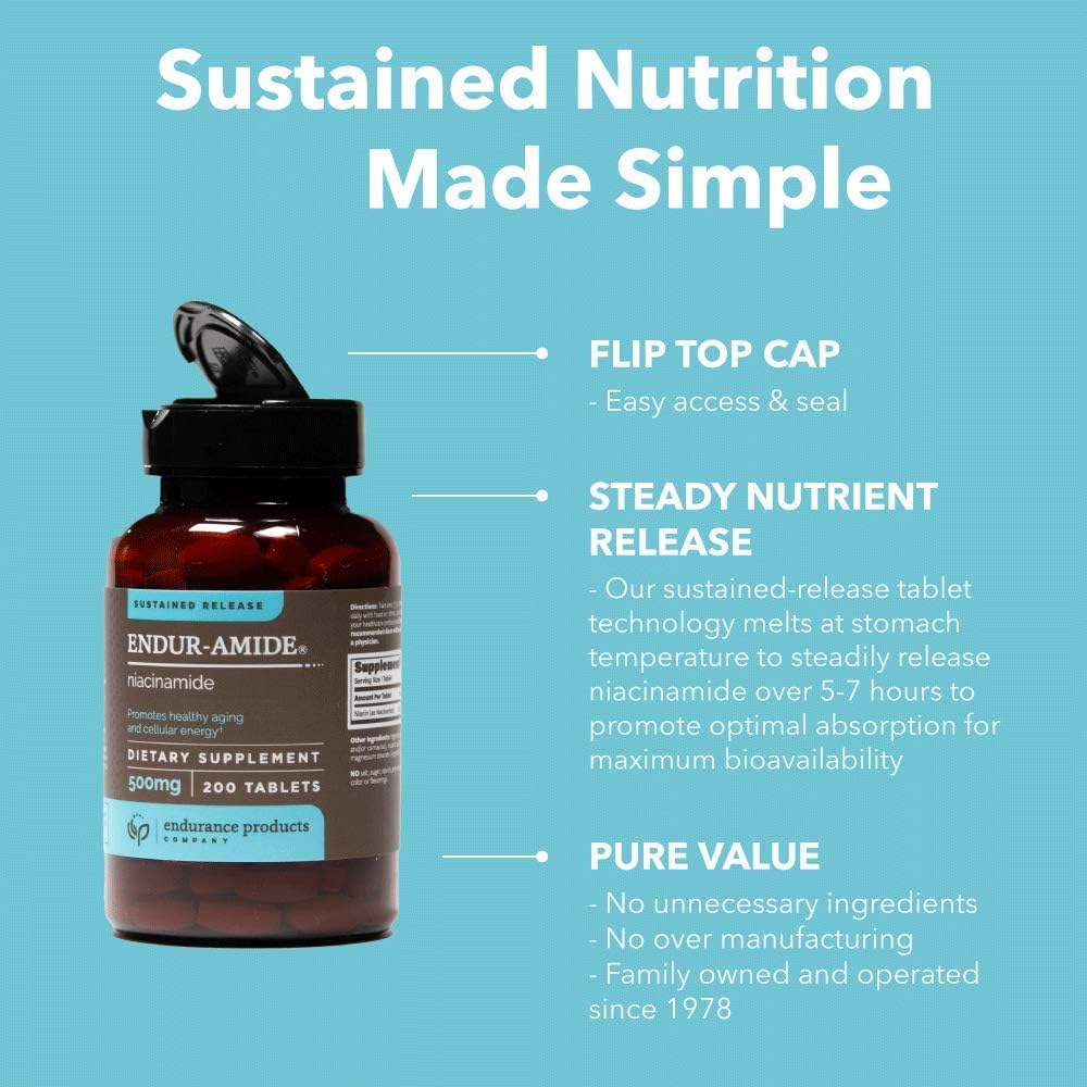 750mg Nicotinamide & Niacinamide Endurance Supplement - 200 Tablets