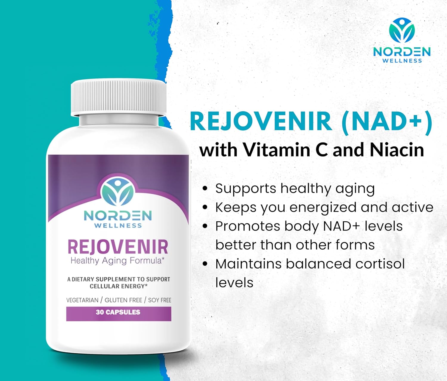 750mg Nicotinamide Riboside Supplement with Vitamin C & Niacin for Healthy Aging & Energy Support | 30 Vegan Capsules