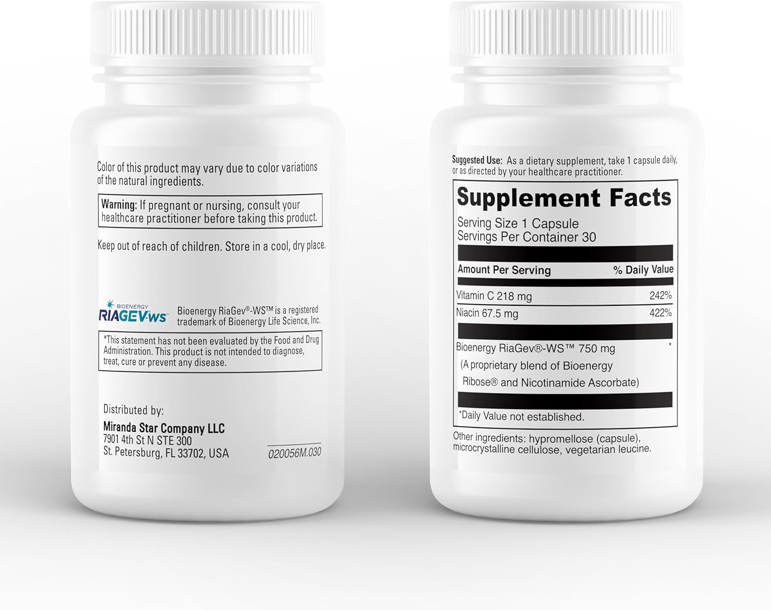 750mg Nicotinamide Riboside Supplement with Vitamin C & Niacin for Healthy Aging & Energy Support | 30 Vegan Capsules