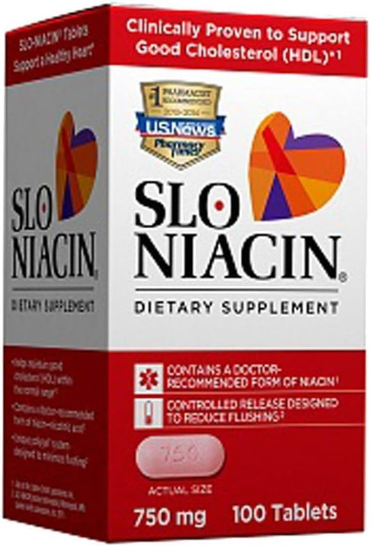 750mg Slo-Niacin Polygel Controlled-Release Niacin Tablets - 100 Count