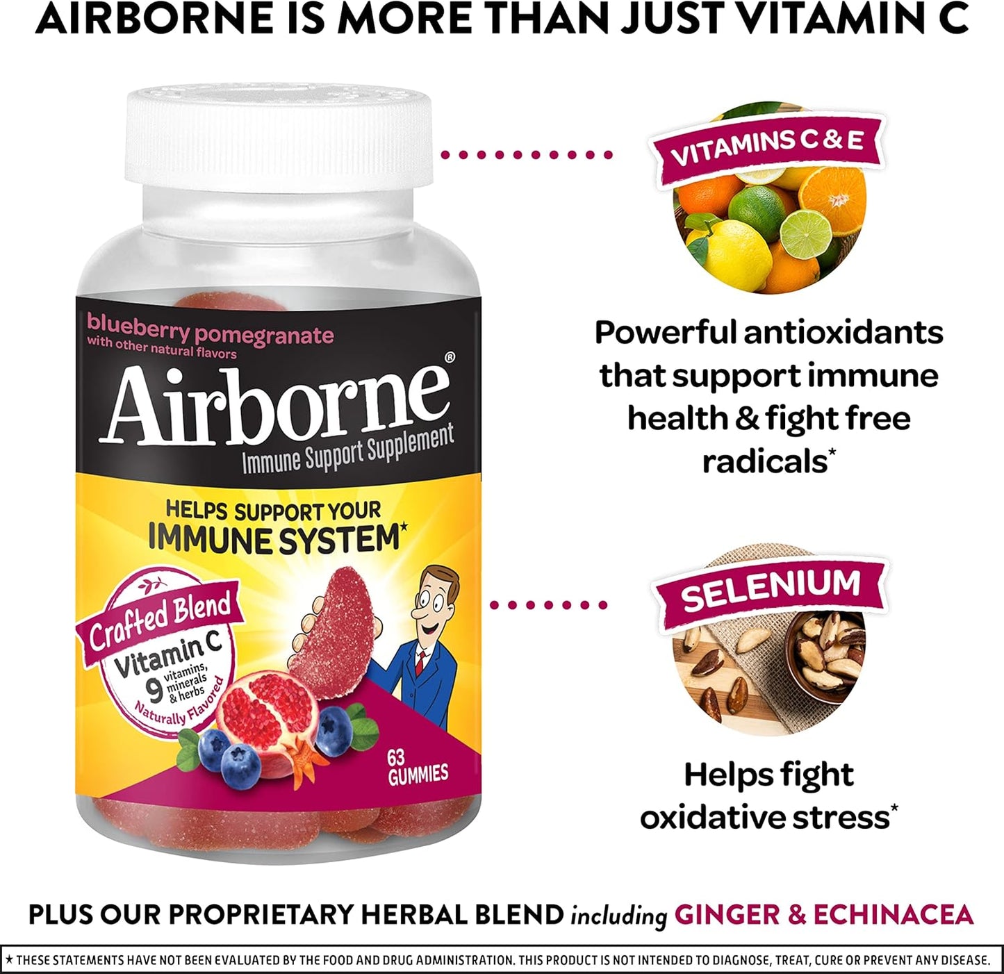 750mg Vitamin C Gummies for Adults - Immune Support Supplement with Antioxidants A, C, & E - Blueberry Pomegranate - 63 Gummies
