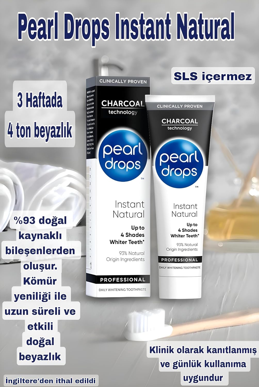 75ml Pearl Drops Instant Natural White Activated Charcoal Toothpaste