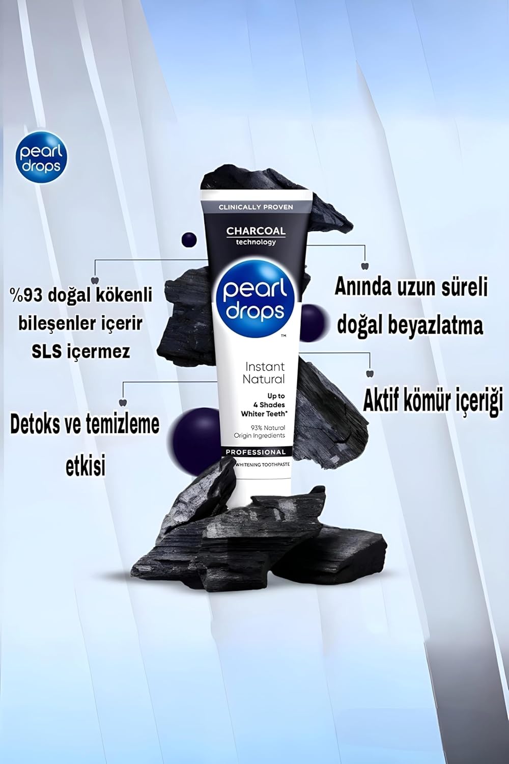 75ml Pearl Drops Instant Natural White Activated Charcoal Toothpaste