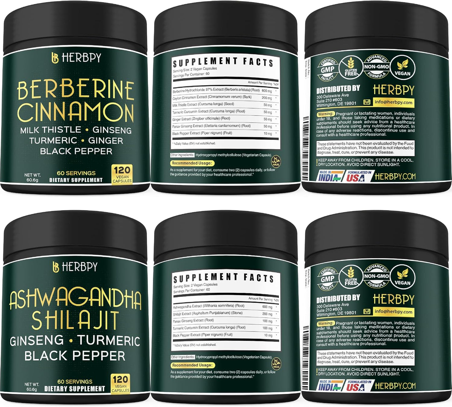 7in1 Berberine HCl & 5in1 Ashwagandha Shilajit Bundle for Immune, Digestive, Relaxation, and Heart Health