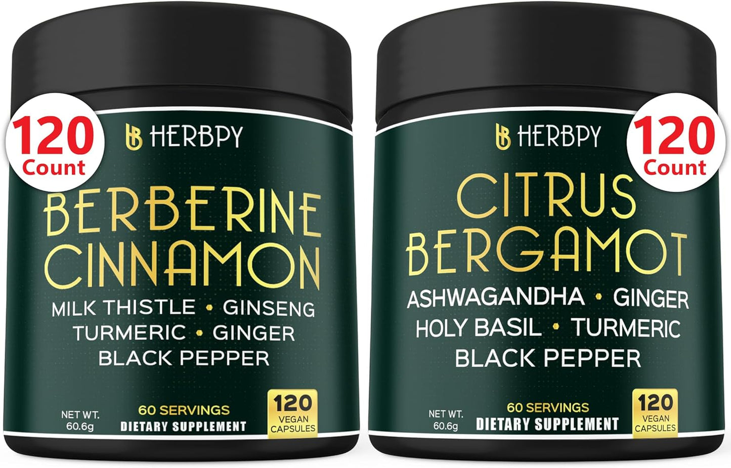 7in1 Berberine HCl & 6in1 Citrus Bergamot Supplement Bundle for Digestive, Heart, Relaxation & Immune Support