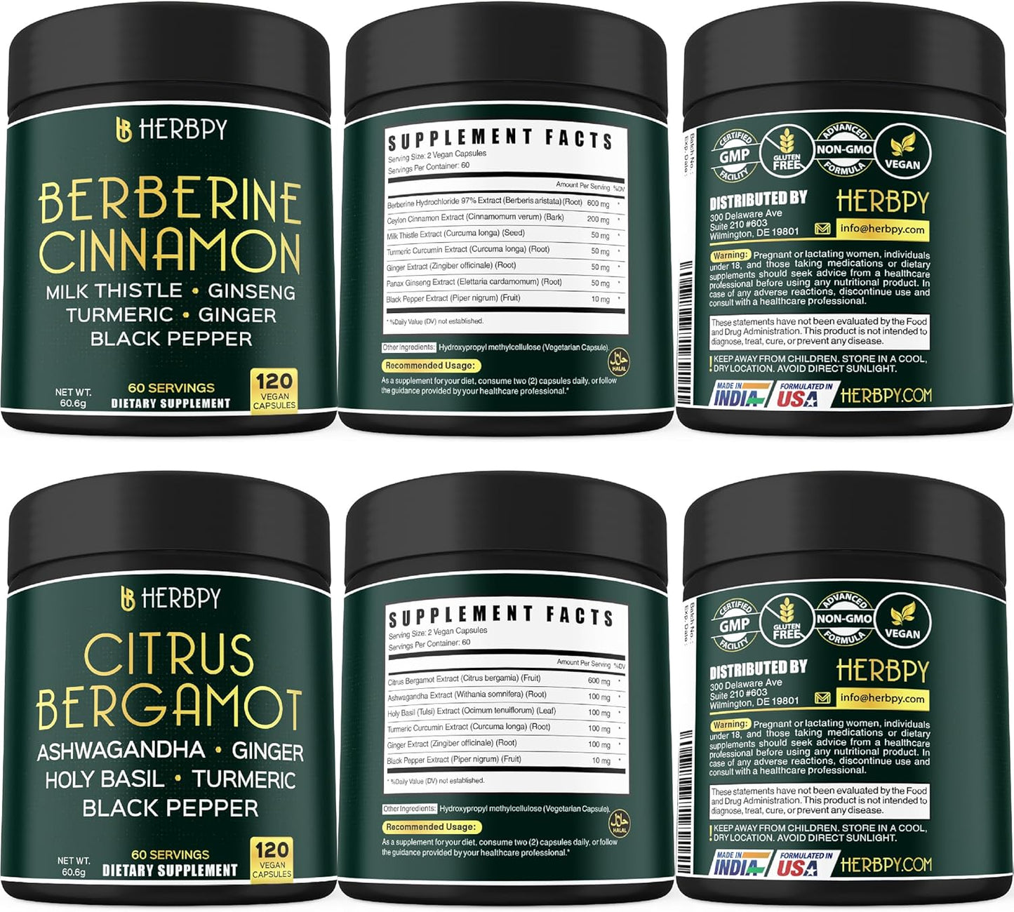 7in1 Berberine HCl & 6in1 Citrus Bergamot Supplement Bundle for Digestive, Heart, Relaxation & Immune Support
