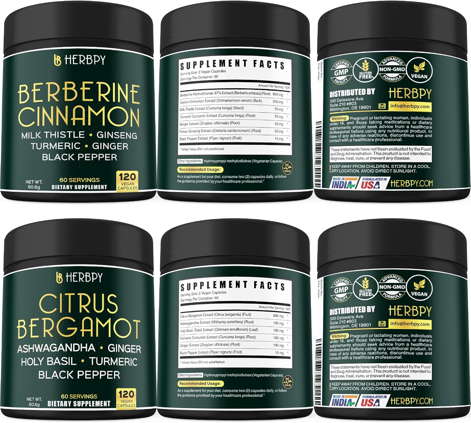 7in1 Berberine HCl & 6in1 Citrus Bergamot Supplement Bundle for Digestive, Heart, Relaxation & Immune Support