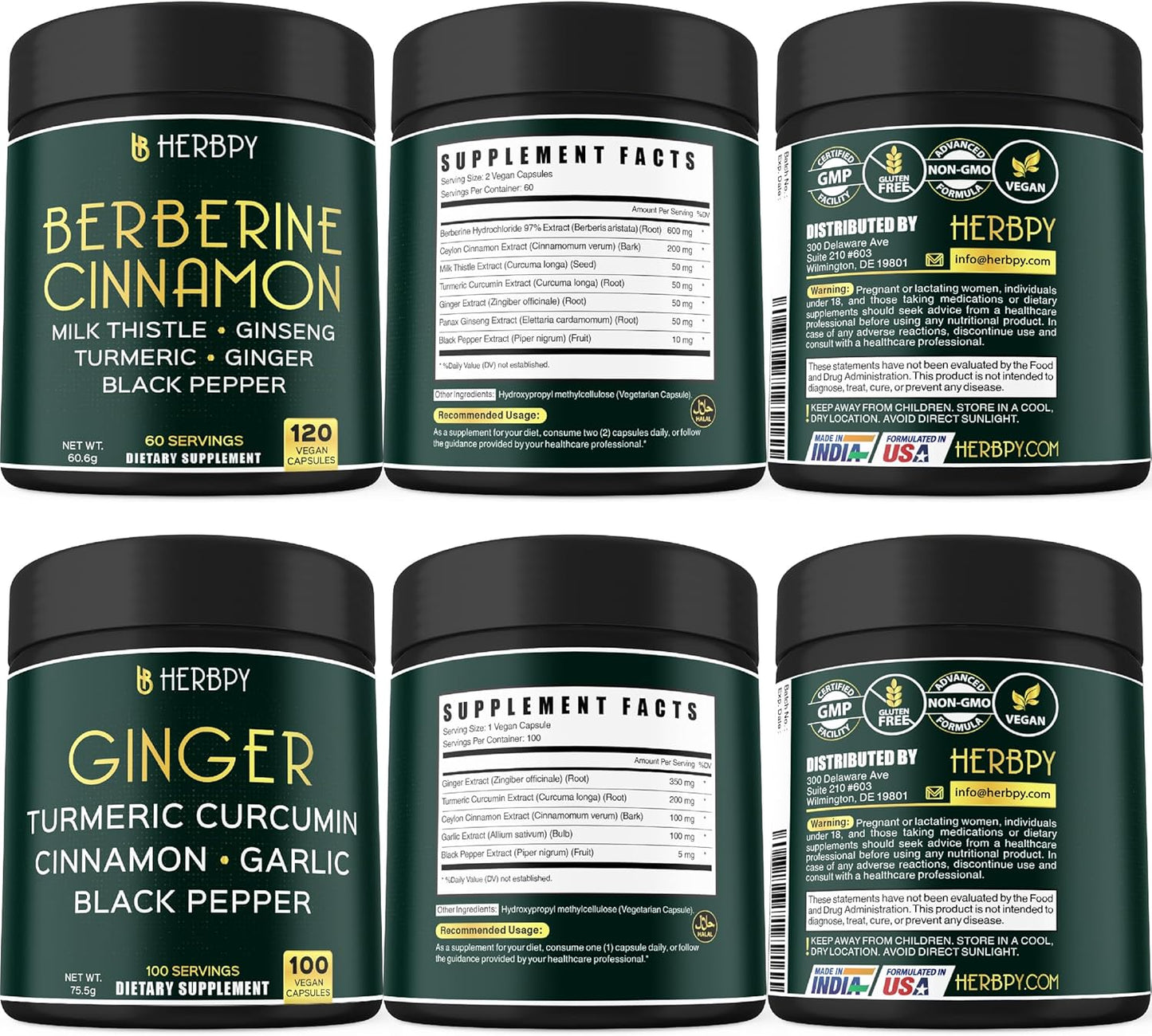 7in1 Herbpy Bundle: Berberine HCl & Ginger Supplement for Immune, Digestion, and Heart Health Support