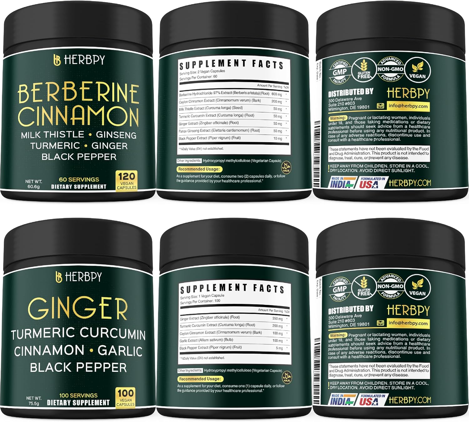 7in1 Herbpy Bundle: Berberine HCl & Ginger Supplement for Immune, Digestion, and Heart Health Support