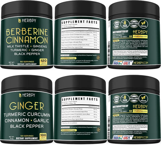 7in1 Herbpy Bundle: Berberine HCl & Ginger Supplement for Immune, Digestion, and Heart Health Support