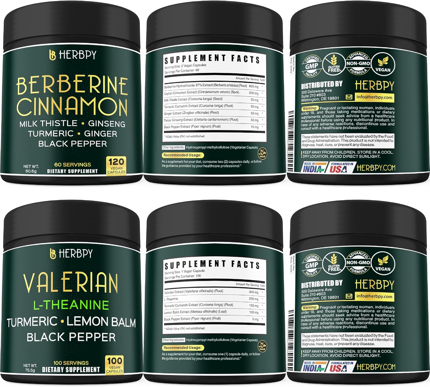7in1 Herbpy Bundle: Berberine HCl & Valerian Root Supplement for Heart Health, Immune Support, Digestion, Relaxation