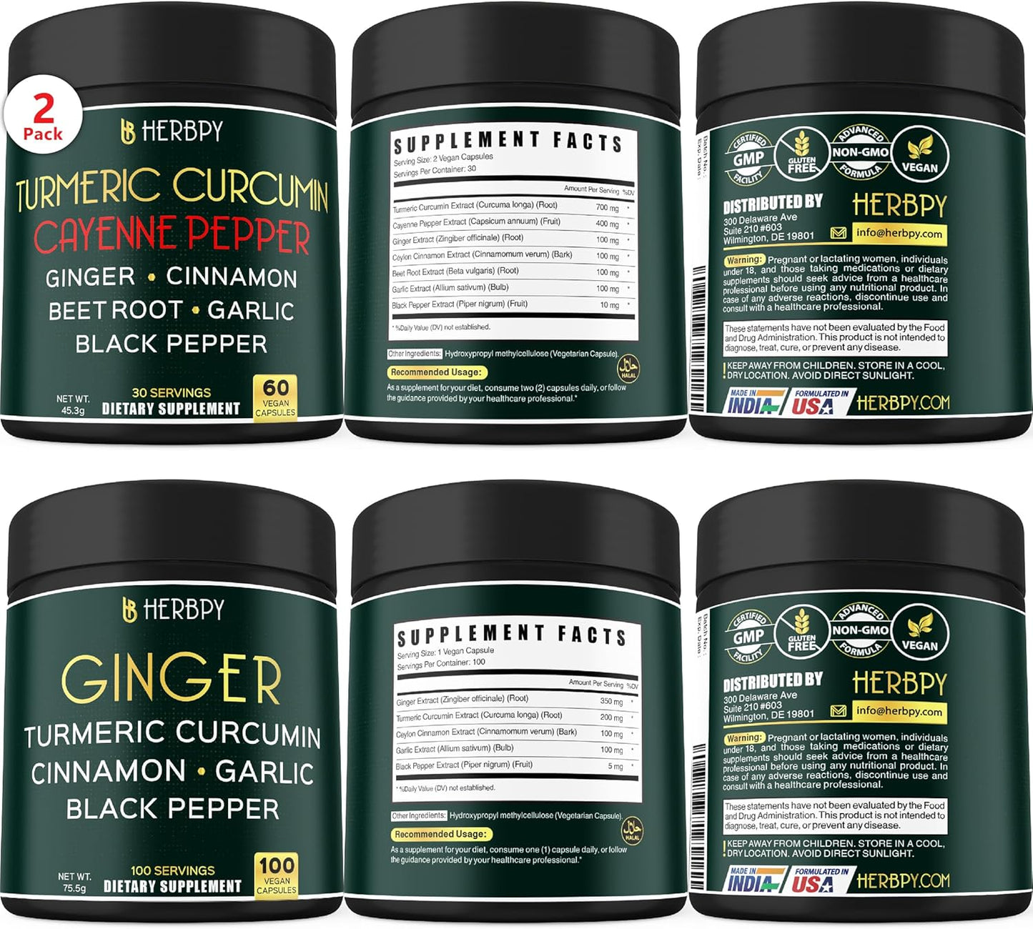 7in1 Turmeric Curcumin & 5in1 Ginger Supplement Bundle - Boost Immune System, Heart, and Digestion Health