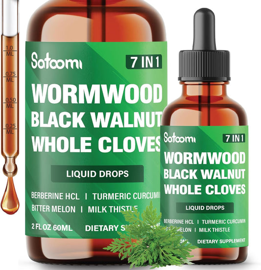 7in1 Wormwood Liquid Drops with Black Walnut, Cloves, Berberine, Milk Thistle, Bitter Melon, Turmeric - 60ml