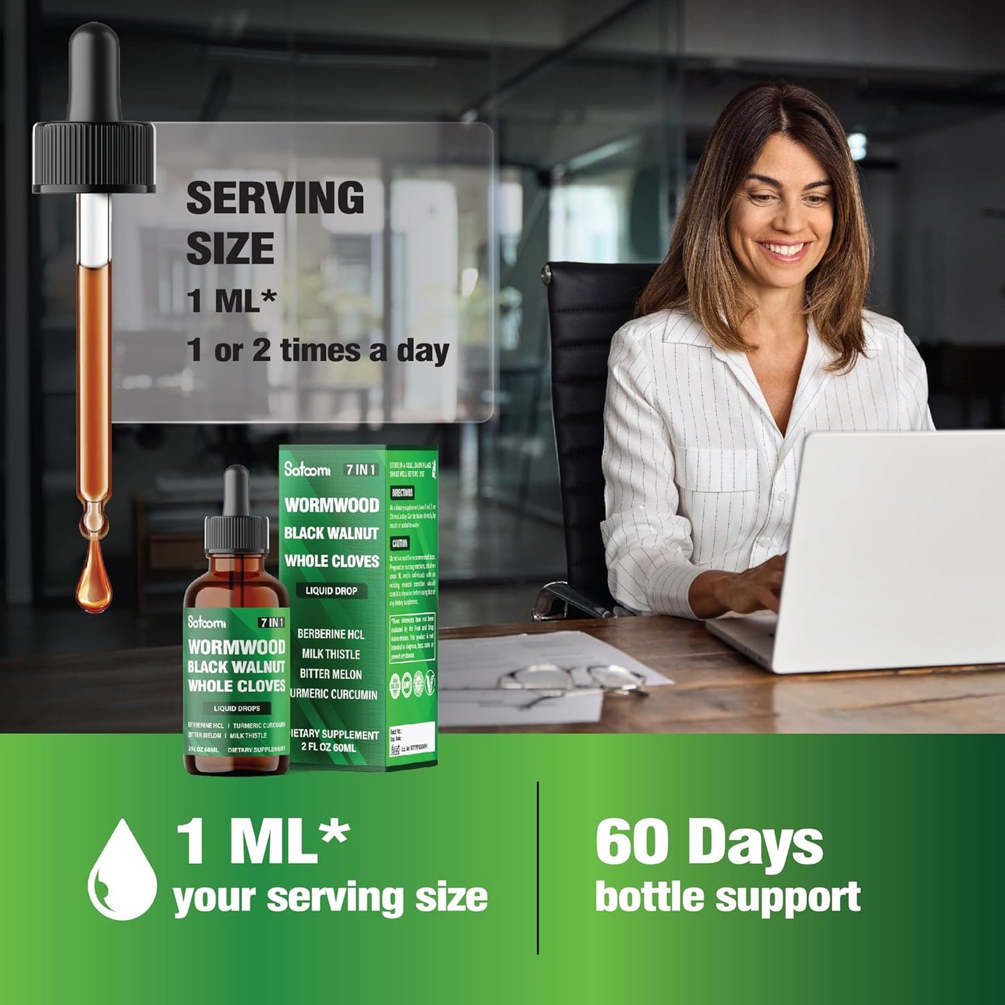 7in1 Wormwood Liquid Drops with Black Walnut, Cloves, Berberine, Milk Thistle, Bitter Melon, Turmeric - 60ml