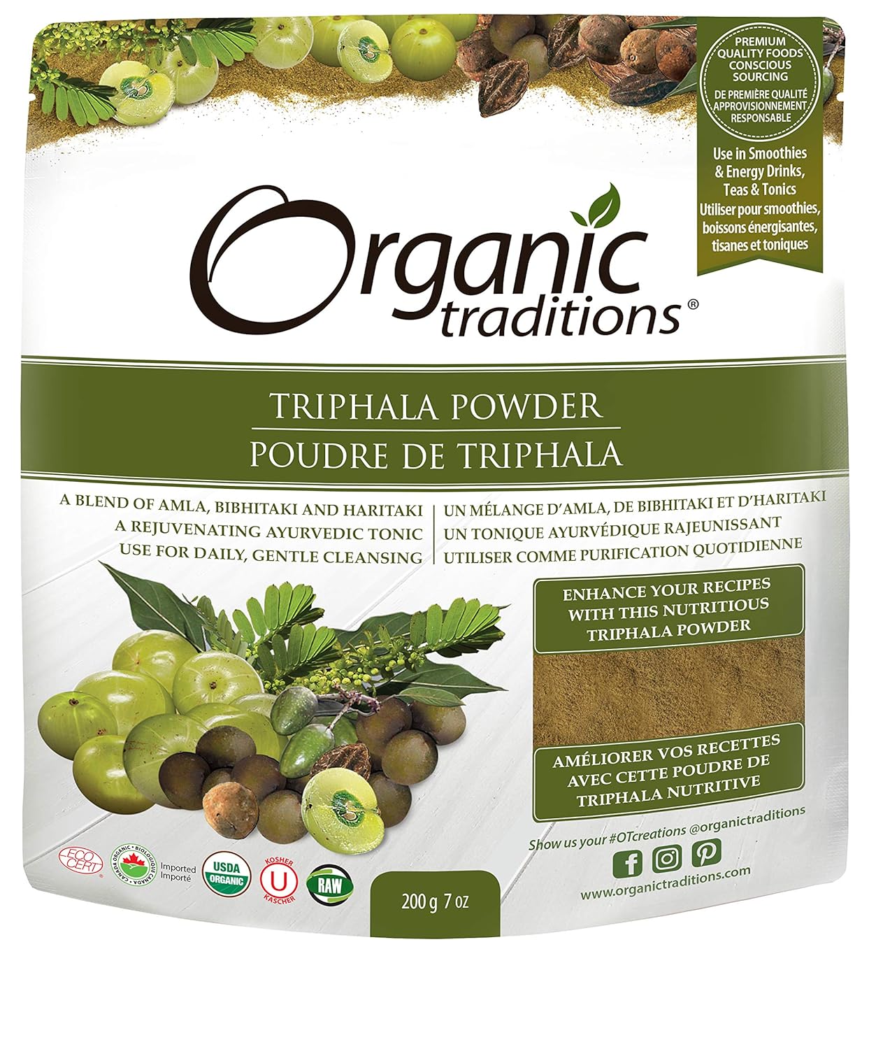 7oz Organic Traditions Triphala Powder - Certified Organic Ayurvedic Herbal Supplement