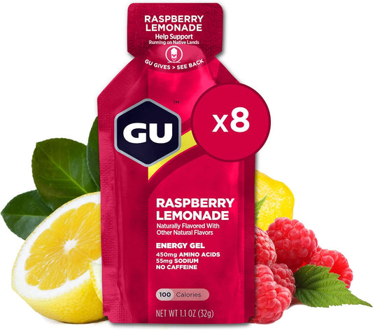 8-Count GU Energy Original Raspberry Lemonade Gel Packets for Vegan, Gluten-Free Workout Energy