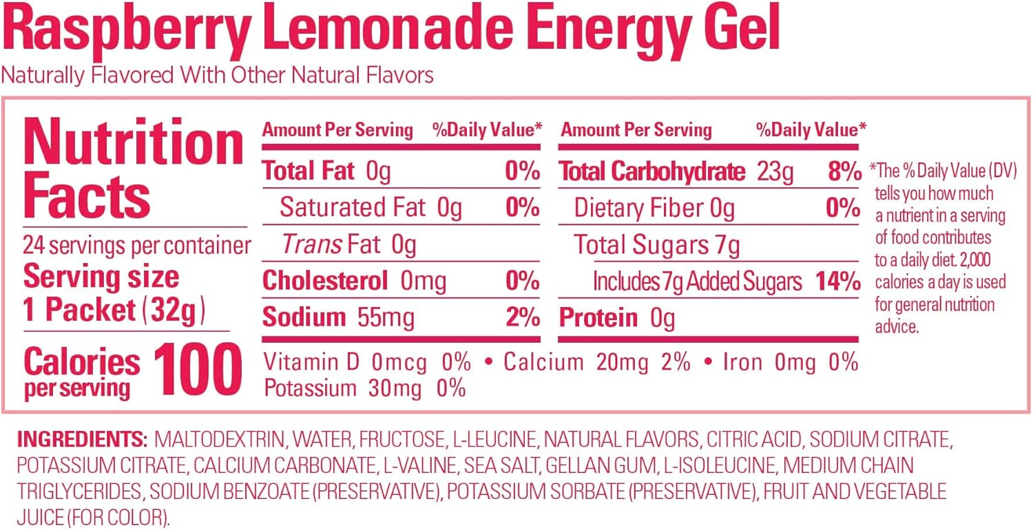 8-Count GU Energy Original Raspberry Lemonade Gel Packets for Vegan, Gluten-Free Workout Energy