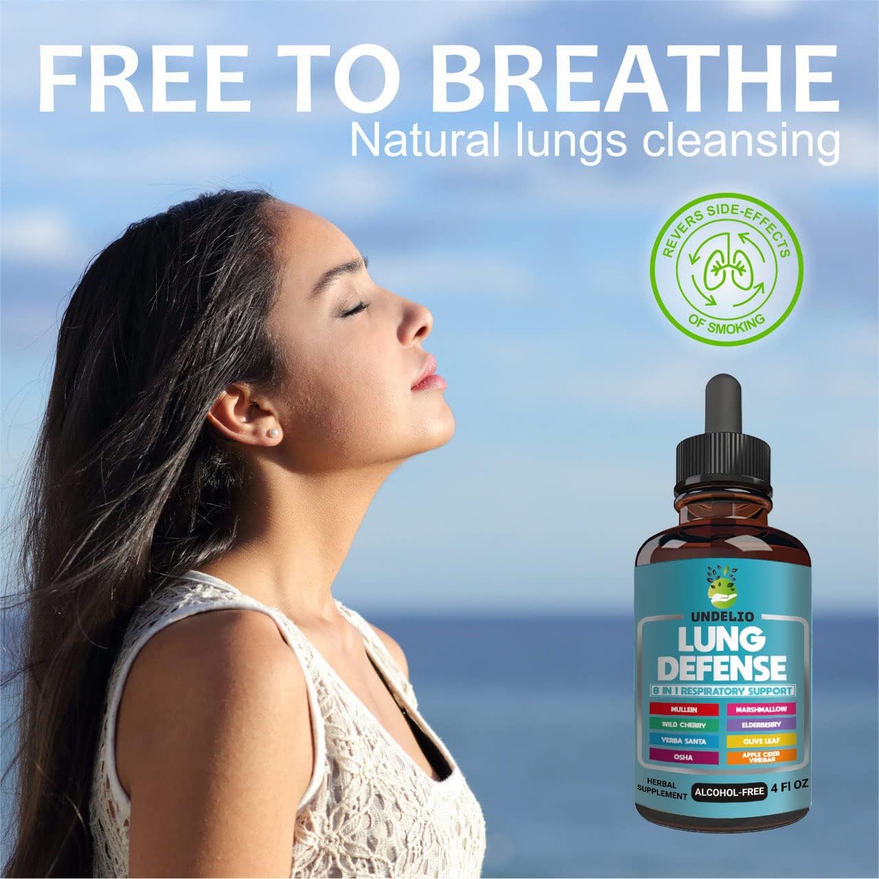 8-in-1 Lung Defense Herbal Extract for Lung Cleanse & Immune Support - Mullein, Marshmallow, OSHA, Wild Cherry, Elderberry, Yerba Santa, Olive Leaf, ACV - 4 oz Liquid Supplement