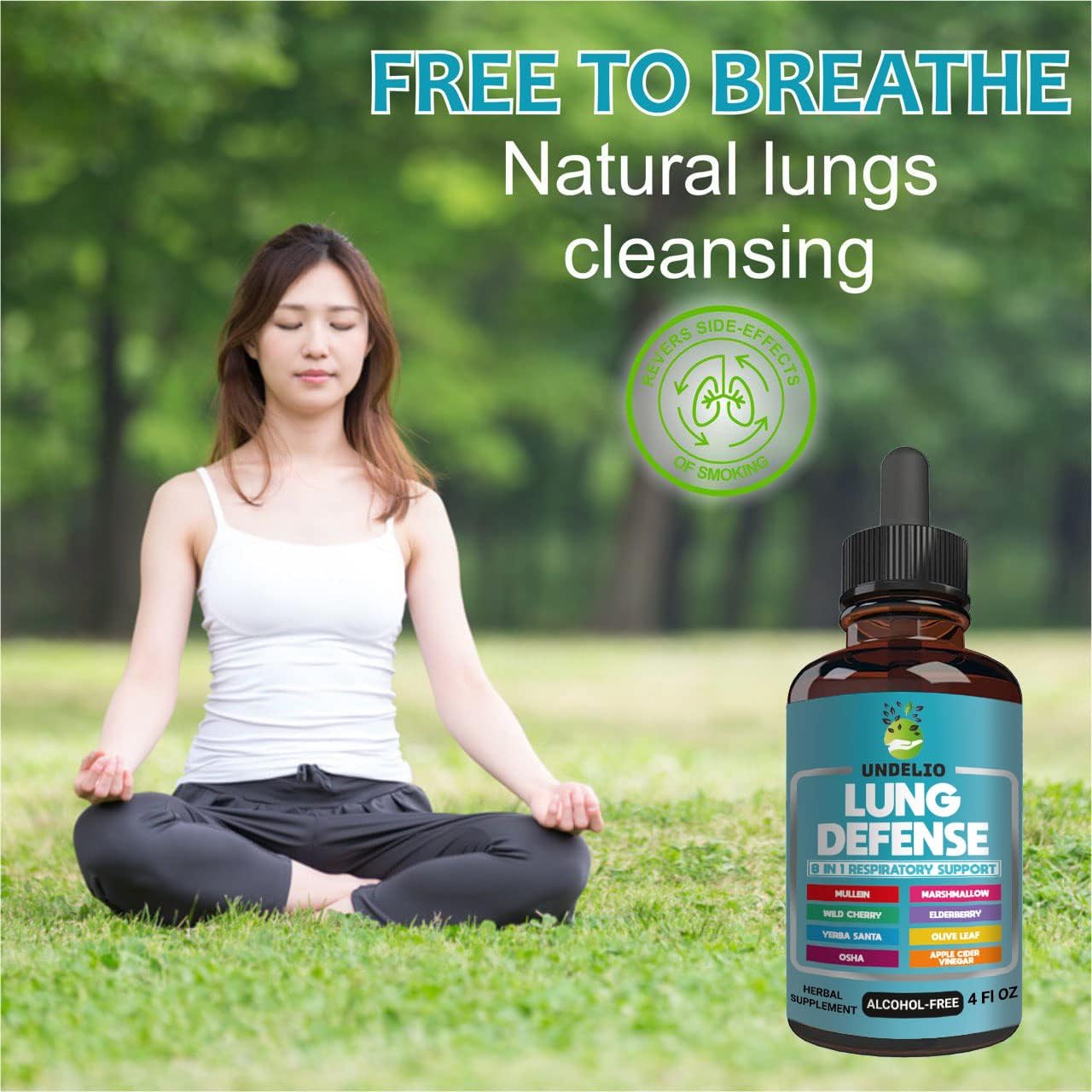 8-in-1 Lung Defense Herbal Extract for Lung Cleanse & Immune Support - Mullein, Marshmallow, OSHA, Wild Cherry, Elderberry, Yerba Santa, Olive Leaf, ACV - 4 oz Liquid Supplement