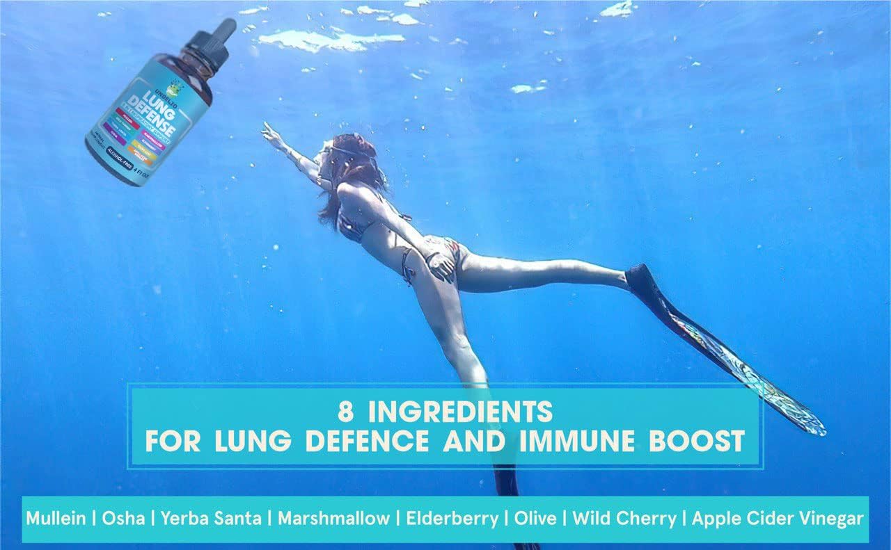 8-in-1 Lung Defense Herbal Extract for Lung Cleanse & Immune Support - Mullein, Marshmallow, OSHA, Wild Cherry, Elderberry, Yerba Santa, Olive Leaf, ACV - 4 oz Liquid Supplement