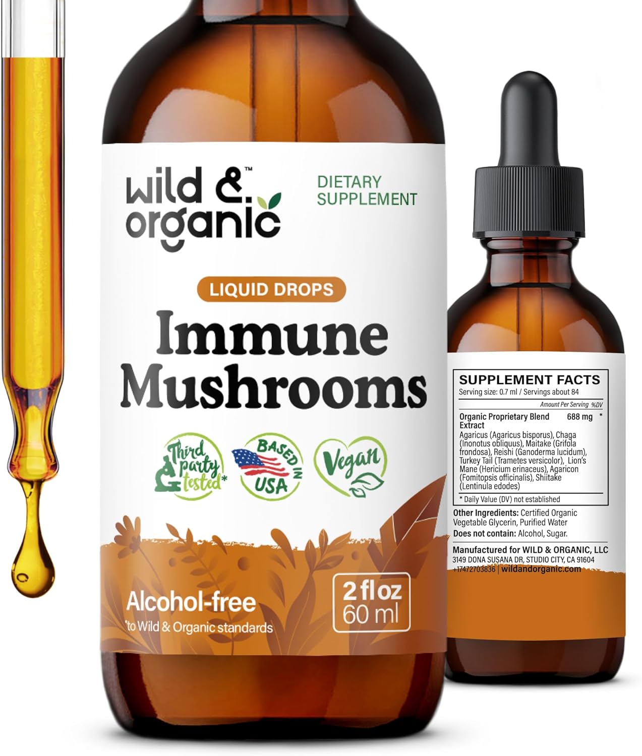 8-in-1 Mushroom Complex Tincture for Immune Support - Wildcrafted & Organic - Chaga, Turkey Tail, Lion's Mane, Reishi Extract - Vegan, Sugar & Alcohol-Free - 2 fl oz Liquid Supplement - BoostGo Australia