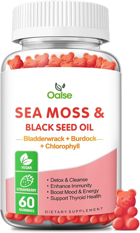 8-in-1 Sea Moss Gummies with Chlorophyll, Bladderwrack, Burdock Root, Vitamin C & D3, Zinc, Black Seed Oil - Immune Support & Energy Boost - Adults & Kids - 1-Pack - BoostGo Australia