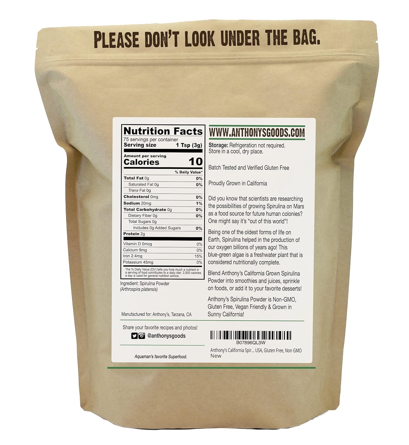 8 oz Anthony's California Spirulina Powder - Gluten Free & Non GMO - USA Product