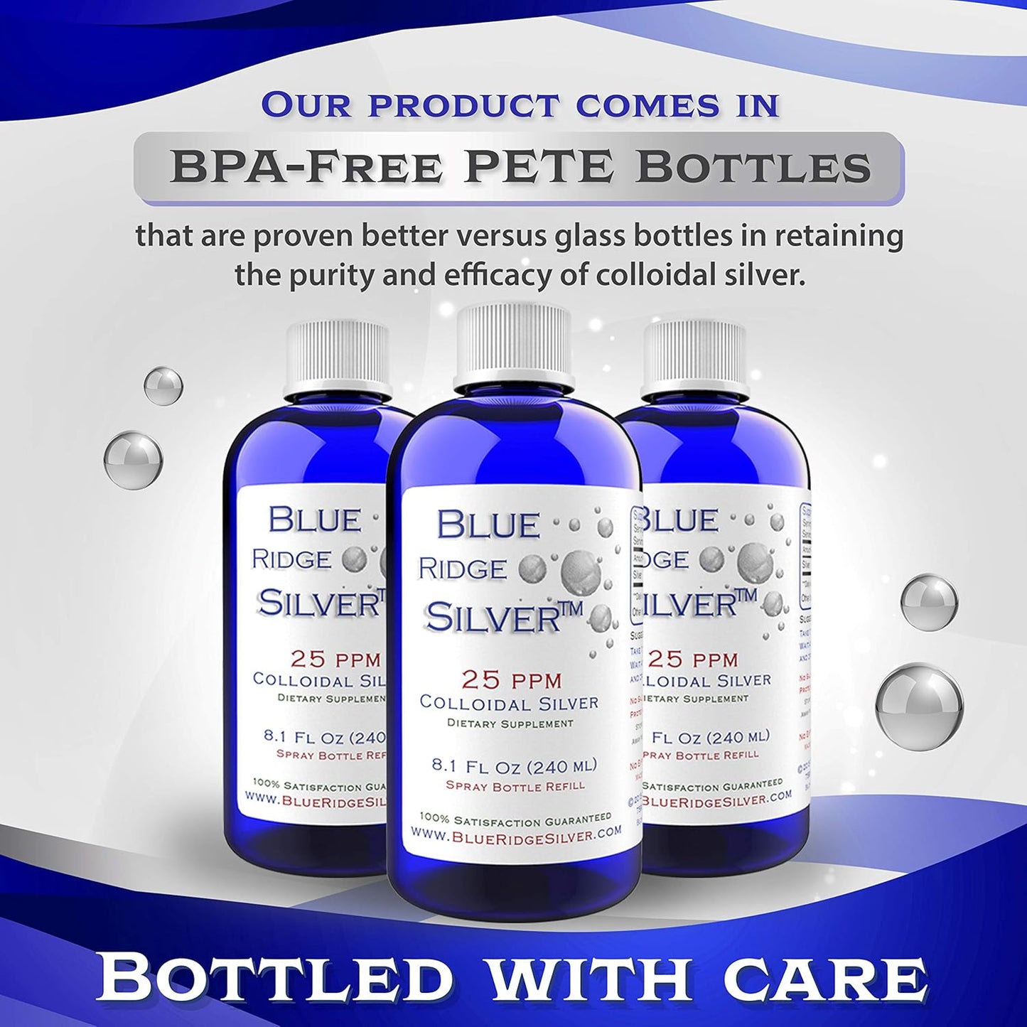 8 oz Blue Ridge Silver Colloidal Silver 25 ppm - Natural Immune Support Health Supplement