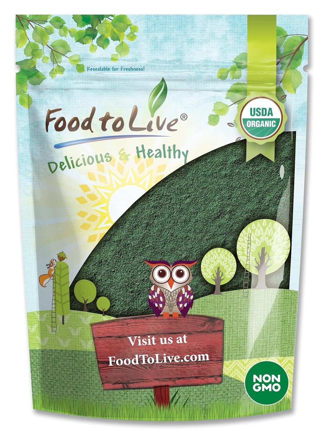 8 oz Food to Live Organic Spirulina Powder - Non-GMO, Raw Blue-Green Algae Superfood, Vegan Protein, Rich in Vitamins & Minerals - Bulk Size for Drinks
