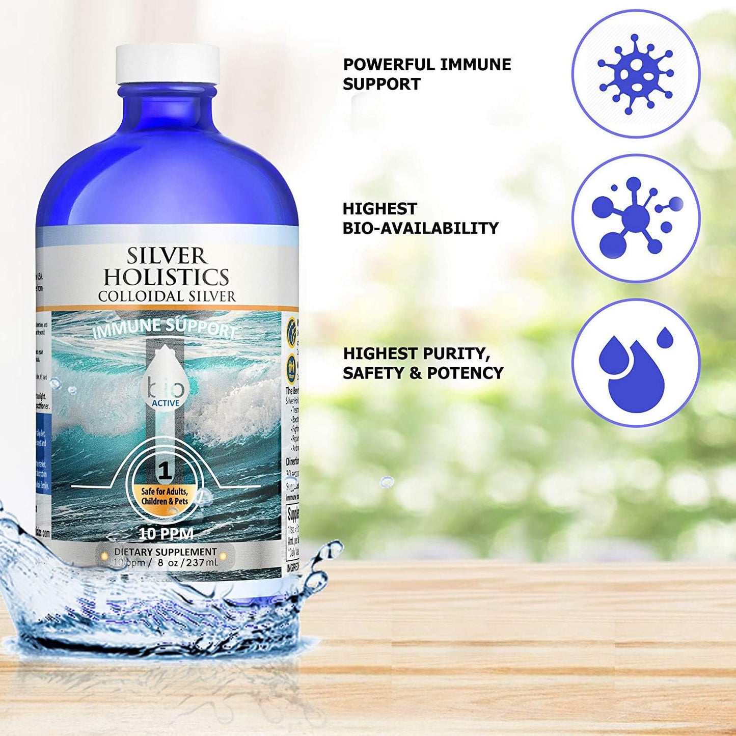 8 oz Glass Bottle Colloidal Silver Liquid for Health by Silver Holistics