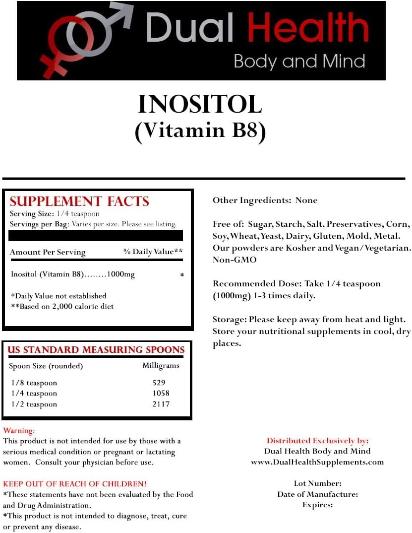 8 oz Inositol Powder for Body & Mind Health - Pure Vitamin B8 Antioxidants - Bulk Supplements with 1000mg per Serving