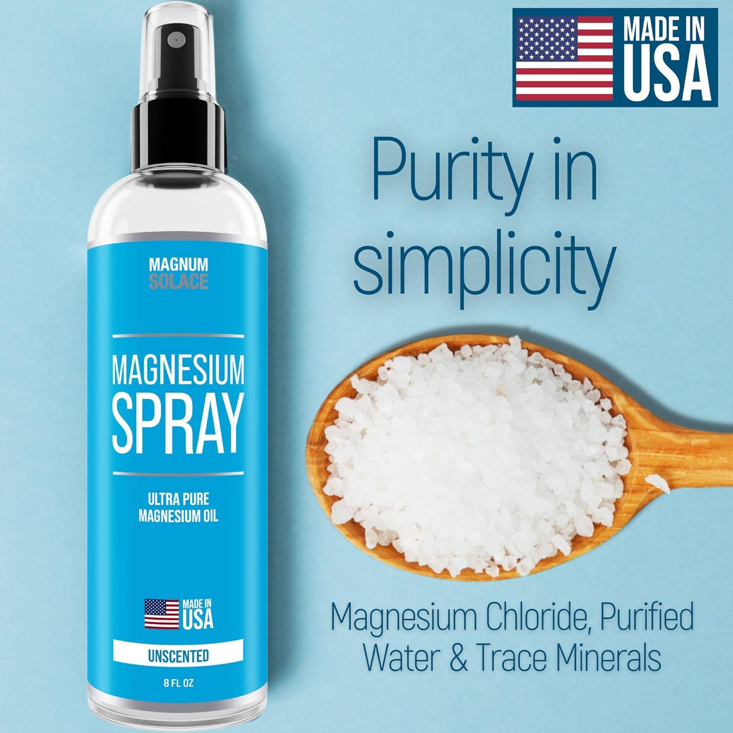 8 oz Magnum Solace Magnesium Spray - USP Grade Pure Magnesium Oil - Made in USA Since 2008