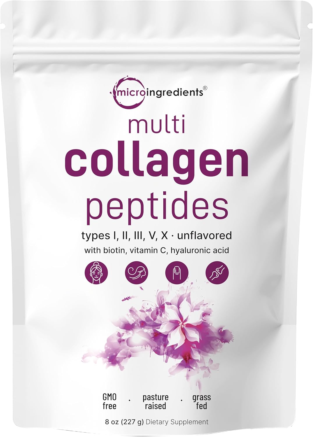 8 Oz Multi Collagen Peptides Powder with Hyaluronic Acid, Biotin, Vitamin C - Unflavored Hydrolyzed Protein Peptides for Keto & Paleo Drinks