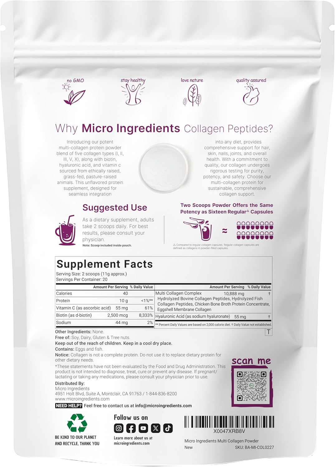 8 Oz Multi Collagen Peptides Powder with Hyaluronic Acid, Biotin, Vitamin C - Unflavored Hydrolyzed Protein Peptides for Keto & Paleo Drinks