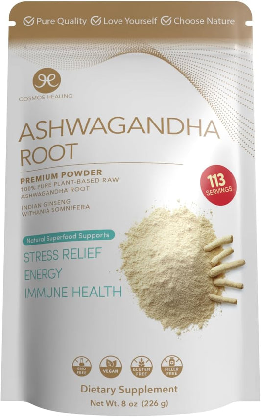 8 oz Organic Ashwagandha Root Powder - Adaptogen for Stress Support & Energy - 113 Servings - Non-GMO, Vegan, Gluten-Free - Ayurvedic Boost