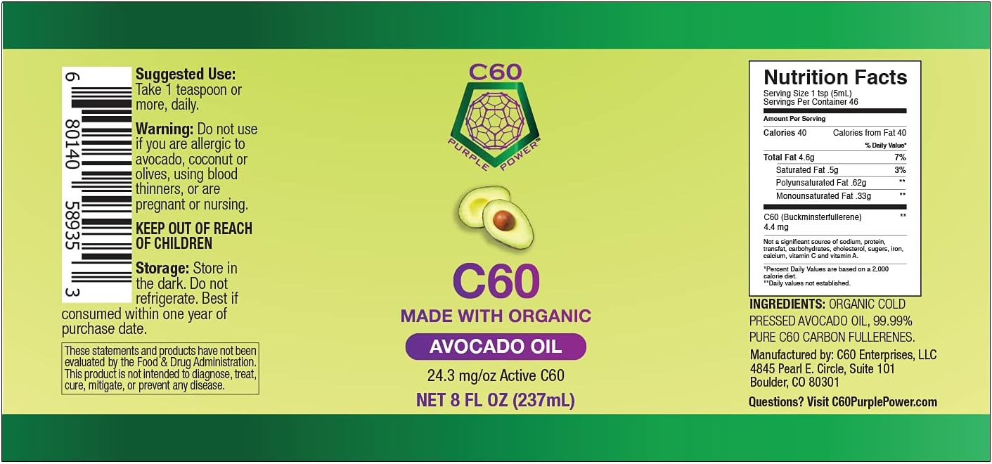 8-oz. Organic Avocado Oil Infused with 99.99% Pure Carbon Fullerenes for Optimal Cellular Function
