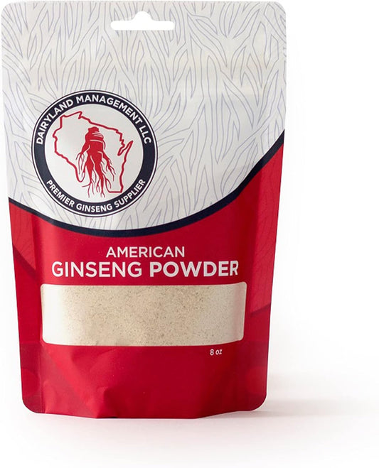 8 oz Pack of Non-GMO Wisconsin Ginseng Root Powder - Dairyland Premium American Ginseng Powder for Smoothies, Baking, Tea - Gluten Free Herbal Supplement