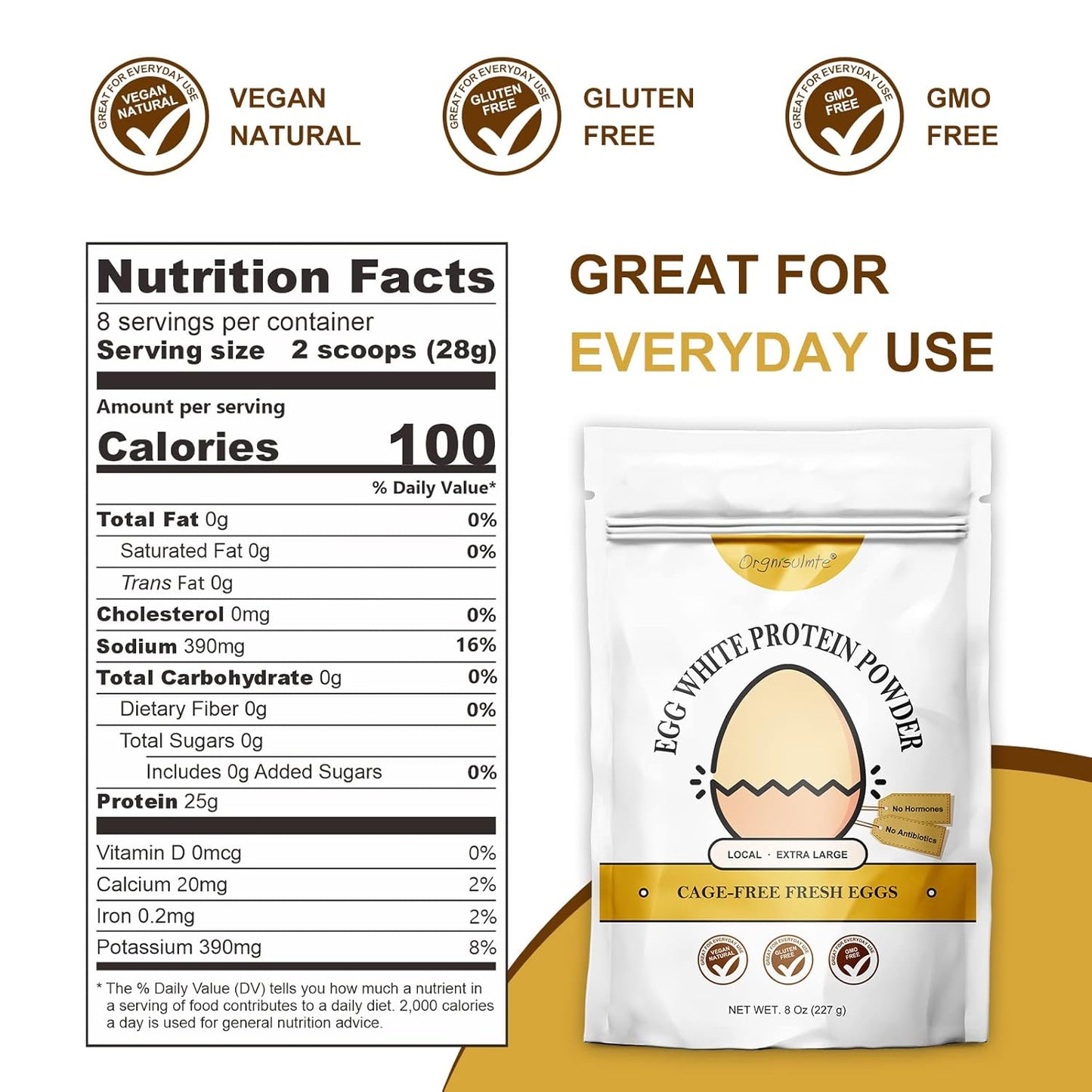 8 Oz Pastuerized Dried Egg Whites Protein Powder - Gluten-Free, Non-GMO, Unflavored - Ideal for Baking & Desserts 227g
