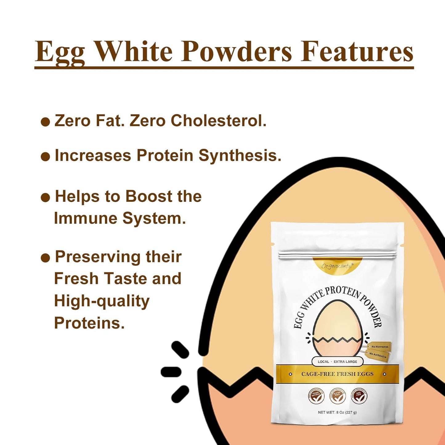 8 Oz Pastuerized Dried Egg Whites Protein Powder - Gluten-Free, Non-GMO, Unflavored - Ideal for Baking & Desserts 227g