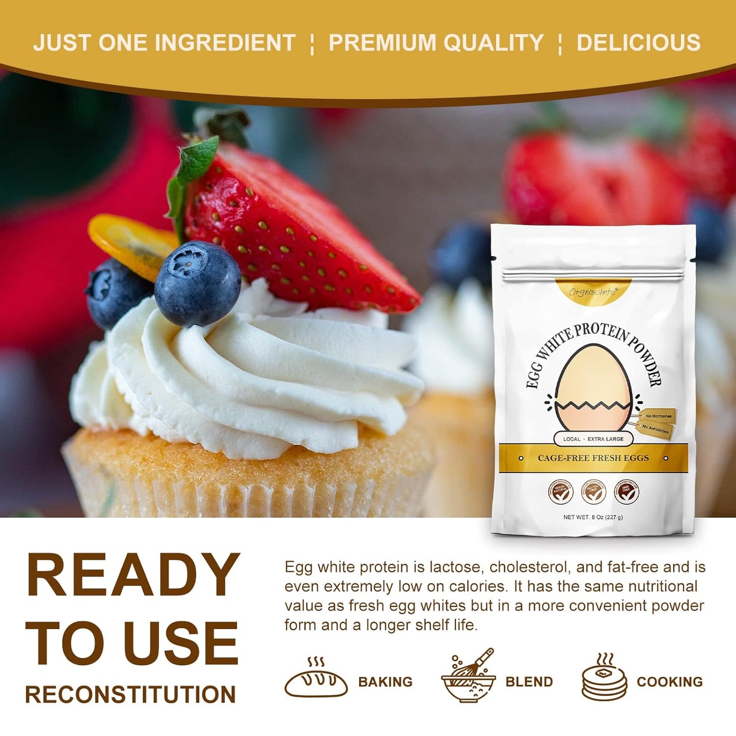 8 Oz Pastuerized Dried Egg Whites Protein Powder - Gluten-Free, Non-GMO, Unflavored - Ideal for Baking & Desserts 227g