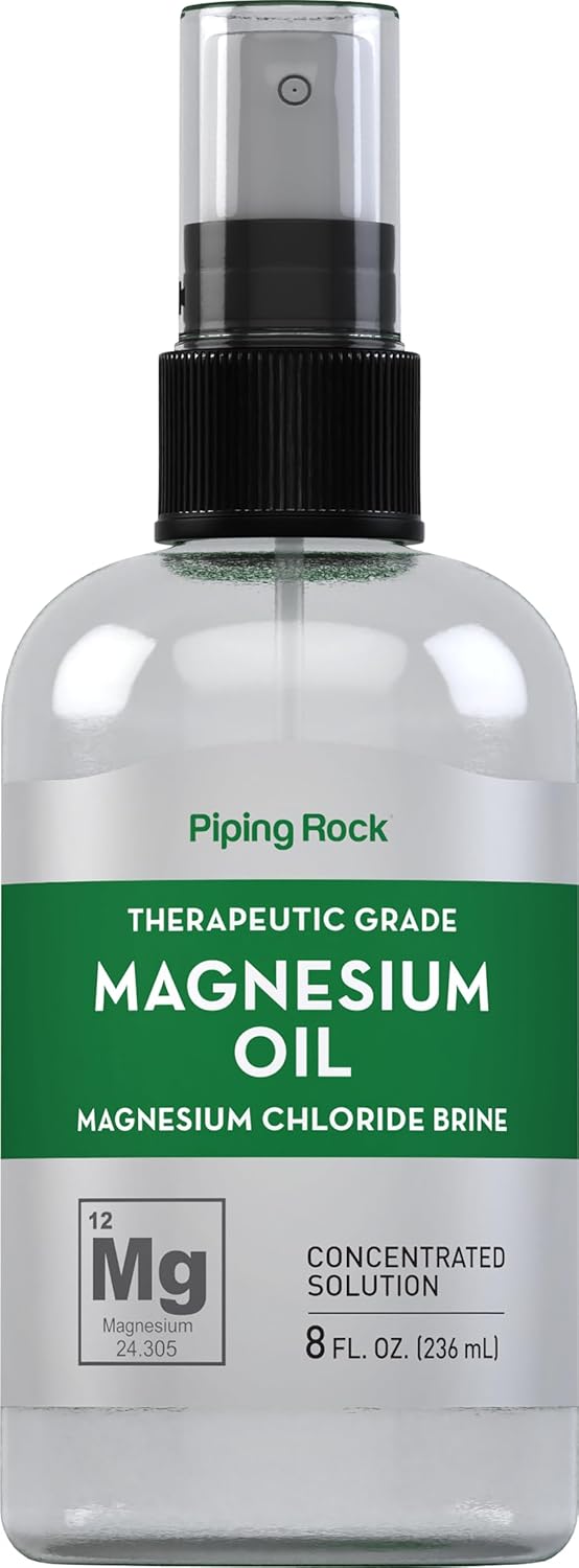 8 oz Piping Rock Pure Magnesium Oil Spray | Concentrated Magnesium Chloride Brine | Therapeutic Grade, Non-GMO, Gluten Free
