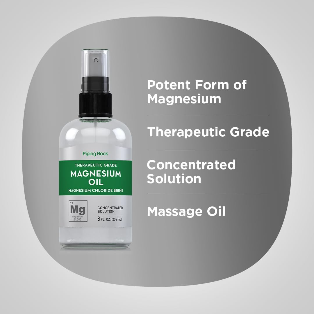 8 oz Piping Rock Pure Magnesium Oil Spray | Concentrated Magnesium Chloride Brine | Therapeutic Grade, Non-GMO, Gluten Free
